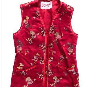 Elegant Asian Inspired Oriental Red Lined Vest